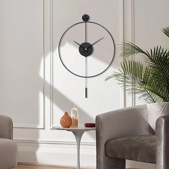 YISITEONE Classical Large Decorative Wall Clock with Pendulum, Modern Non-Ticking Silent Metal Wall Clocks for Living Room, Bedroom, Study, Office,20‘’