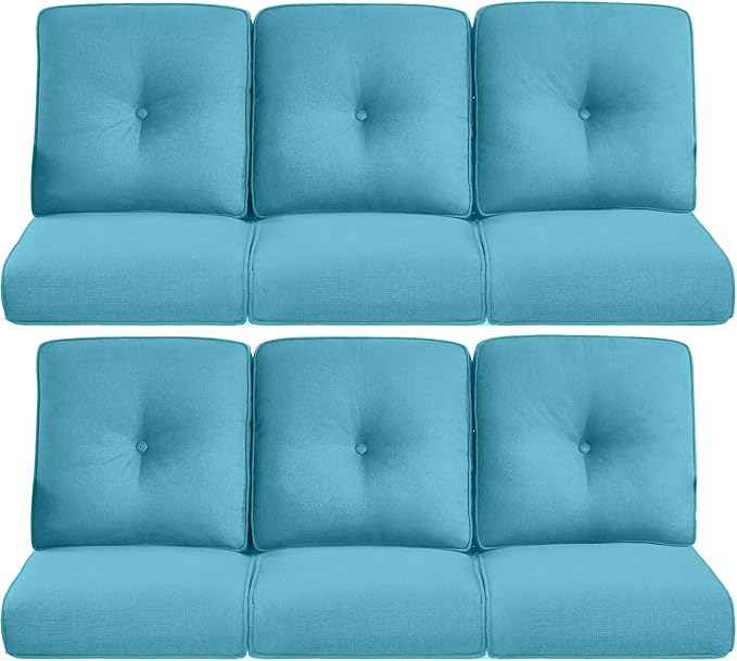22x25/22x24 Outdoor Furniture Cushions Set of 6 - Comfortable Patio Chair Cushion for Rattan Wicker Dining Rocking Swivel Chairs Loveseat Couch L-Shape Sectional Sofa - Turquoise/Button
