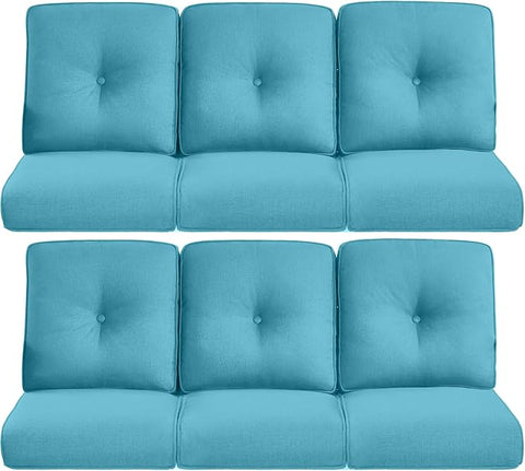 22x25/22x24 Outdoor Furniture Cushions Set of 6 - Comfortable Patio Chair Cushion for Rattan Wicker Dining Rocking Swivel Chairs Loveseat Couch L-Shape Sectional Sofa - Turquoise/Button