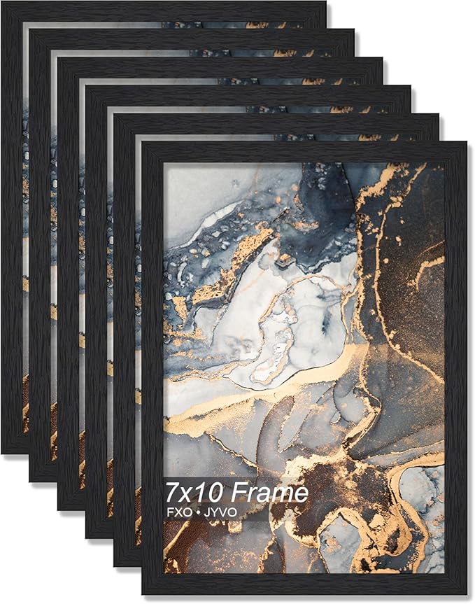 Engineered Wood 7x10 Picture Frame Set of 6, Black Frame for 7 x 10 Inch Picture Poster Photo, Light Weight 7 by 10 Frame with Wood-grain for Wall - 6 Pack/Black/7"x10"