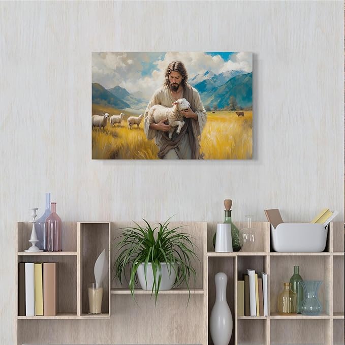 Christian Wall Art Print, Religious Scripture Biblical Decor, Faith-Based Inspirational Landscape with Cross, Digital Printed Canvas Poster for Church, Home Chapel, Prayer Room Decor