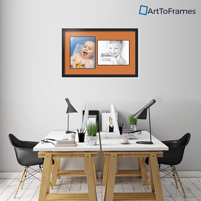 ArtToFrames Collage Photo Frame Double Mat with 2 - 11x14 Openings and Satin Black Frame