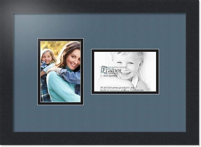 ArtToFrames Collage Photo Frame Double Mat with 2-4x6 Openings with Satin Black Frame and Dutch Blue mat.
