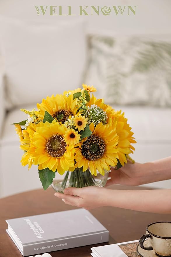 WELL KNOWN Sunflower Decor Arrangement as Table Centerpieces, Artificial Flowers in Vase for Home Decor Sunflower Centerpieces for Table and Kitchen Decor