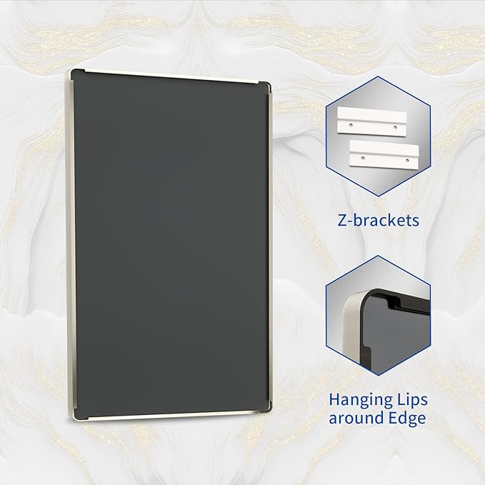 WEER 28X36 Inch Brushed Nickel Bathroom Mirror, Brushed Silver Metal Frame Mirror, Rounded Rectangle Silver Bathroom Vanity Mirror, Tempered Glass, Anti-Rust, Hangs Horizontally or Vertically
