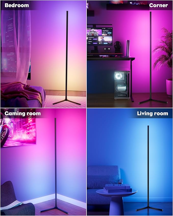 KFM Corner Floor Lamp, 65" Smart RGB LED Corner Lamp with App & Remote Control, 16M Colors,300+ Modes, Music Sync & Timer, Modern Mood Light for Living Room, Gaming Room & Bedroom (2)
