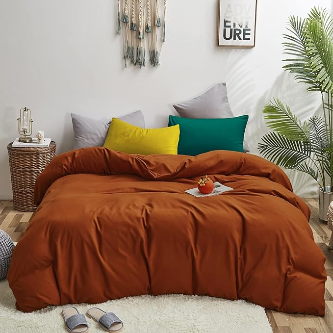 Luxlovery Rust Comforter Set California King Burnt Orange Bedding Comforter Set Caramel Bedding Set Solid Color Rust Orange Bedding Set Queen Bed Cozy Red Bronze Bedding Comforter Cal King
