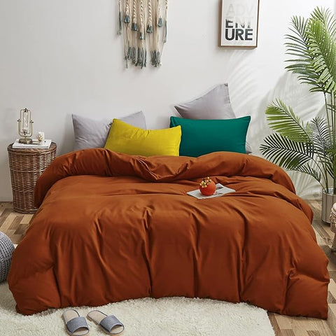 Luxlovery Rust Comforter Set California King Burnt Orange Bedding Comforter Set Caramel Bedding Set Solid Color Rust Orange Bedding Set Queen Bed Cozy Red Bronze Bedding Comforter Cal King