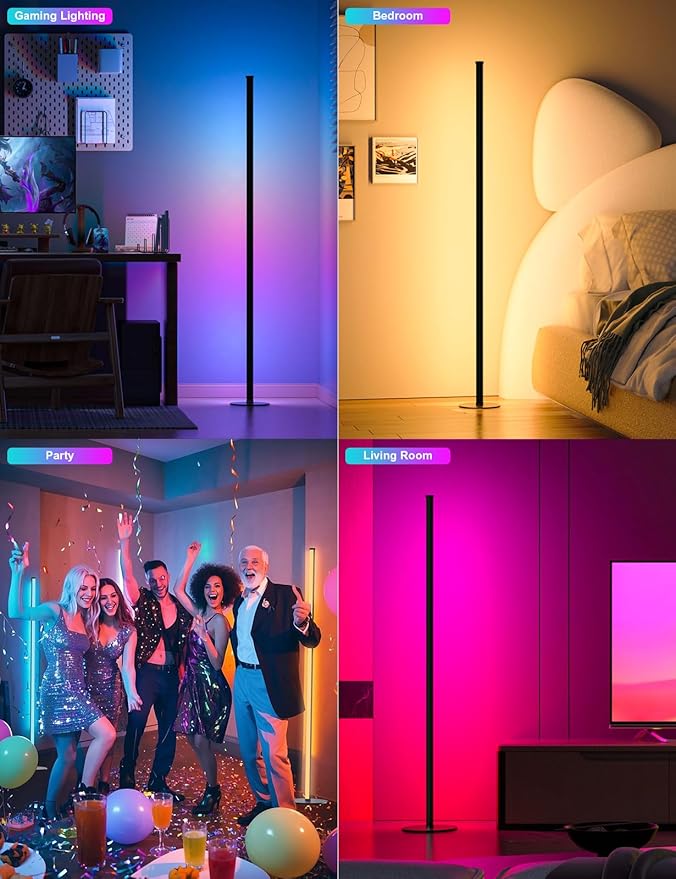Corner Floor Lamp, 2 Pack RGB IC Corner Lamp 55" with APP Control, 16 Million Colors, Timing Function and Music Sync, Color Changing Ambient Lighting for Living Room Bedroom Gaming Room Upgraded