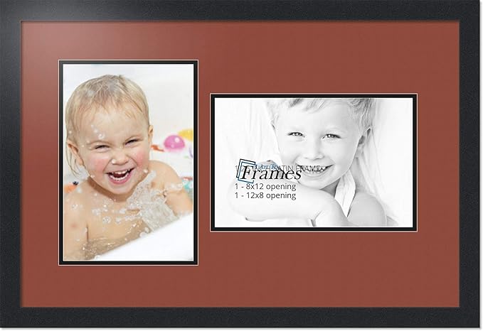 ArtToFrames Collage Photo Frame Double Mat with 2 - 8x12 Openings and Satin Black Frame