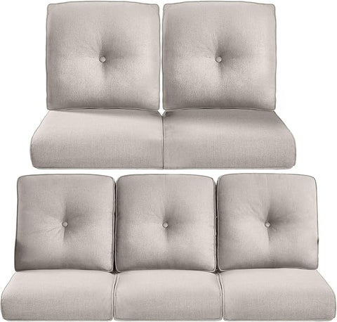 22x25/22x24 Outdoor Cushions for Patio 5 Piece Set - Set of 5 Water-Resistant Replacement Cushion for Wicker Rattan Dining Rocking Swivel Chairs Loveseat Couch Sectional Sofa - Beige/Button