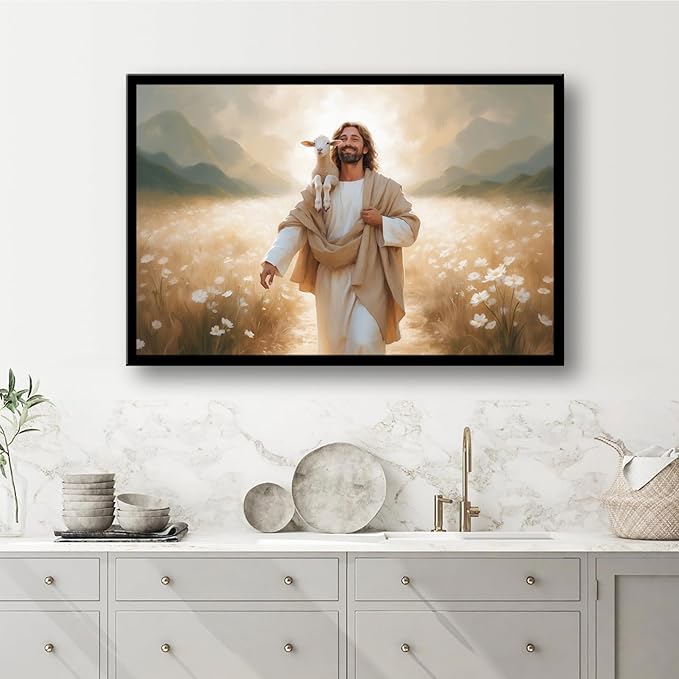 Christian Wall Art Print, Religious Scripture Biblical Decor, Faith-Based Inspirational Landscape with Cross, Digital Printed Canvas Poster for Church, Home Chapel, Prayer Room Decor