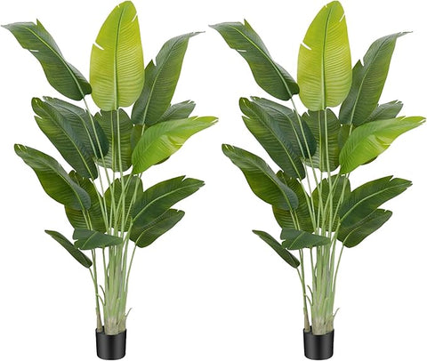 Lifelike Bird of Paradise Artificial Plant,6.6ft Faux Banana Leaf Tree with 15 Trunks - Perfect Indoor Silk Floor Plant for Home Decor in Living Room, Office, and Bedroom (Set of 2)