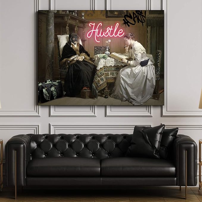 Fellipo Ricci Large Canvas Artwork - Hustle Cool Wall Art Prints Framed for Home Decor, Living Room, Office - Handmade Popular Museum Oil Painting Art Photo on Canvas (18"x24")