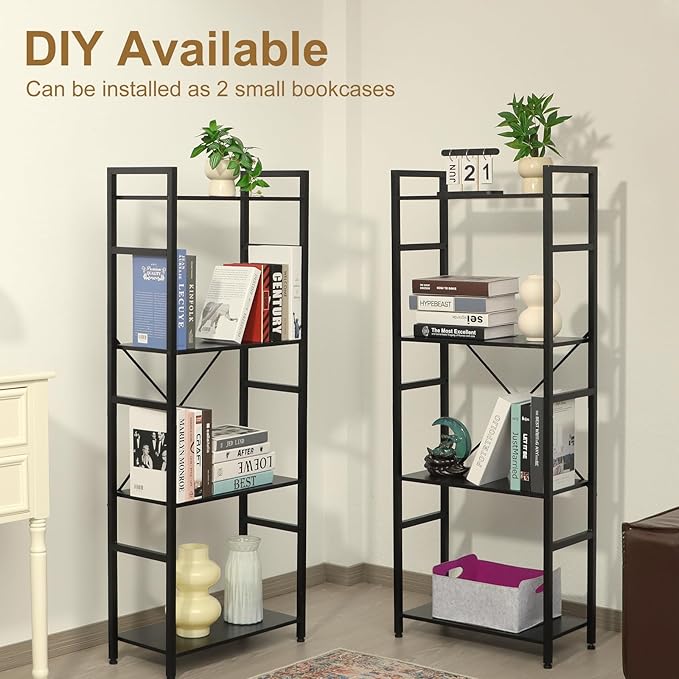Triple 4 Tier Bookshelf, Tall Book Shelf with 11 Open Display Shelves, Adjustable Industrial Bookcase in Living Room, Bedroom, Wide Metal Bookshelf Book Case for Home & Office, Black