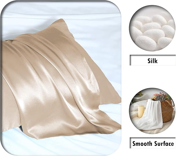 Silk Body Pillowcase Mulberry Silk Pillow Cases with Zipper Soft Breathable Smooth Cooling 20x54 inches Pillowcase for Sleep (Champagne,20"X 54",1Pcs)