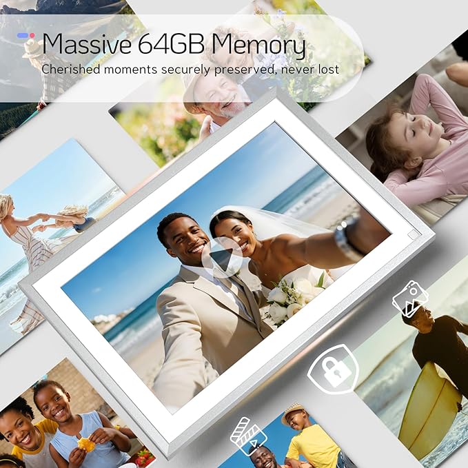 NexFoto Touchscreen Digital Picture Frame 10.1 Inch 64GB, WiFi Digital Photo Frame with Unboxing Gift Mode, Add Photos from Google Photos, Easy to Share Photos/Videos, Gifts for Newlywed, Mom, Silver