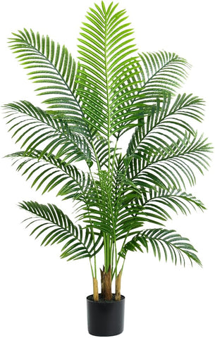Artificial Palm Tree 5FT Artificia Plants Indoor Fake Tree Tropical Fake Plam Trees Areca Floor Plant in Black Pot with 13 Trunks & Real Bark Design Faux Palm Plant for Outdoor Home Room Decor