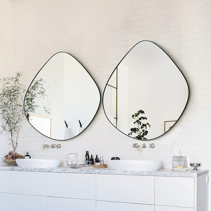 Irregular Wall Mirror Matel Matte Black Framed Wall Mirror for Living Room Bedroom Bathroom Entryway Wall Decor 24" L x 24" W ELE-004B