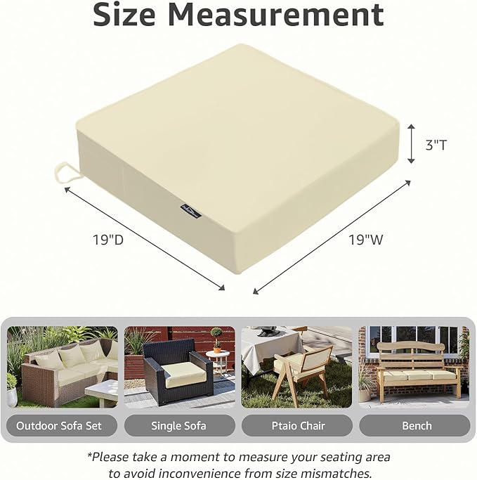 Outdoor Chair Cushions 19 x 19 x 3 Inch, Waterproof & Fade Resistant Patio Seat Cushion for Furniture with Handle and Ties, Thick Seating Pads for Outside Sofa Couch Set of 2, Yellow