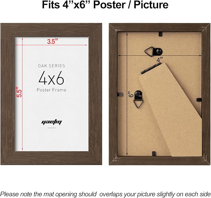 Yaetm 4x6 Picture Frame with Tempered Glass - Brown Walnut, Rustic Solid Wood Frame 4 x 6 for Photo & Art Print, Display on Tabletop or Wall Horizontally and Vertically (3 Pack, Walnut)