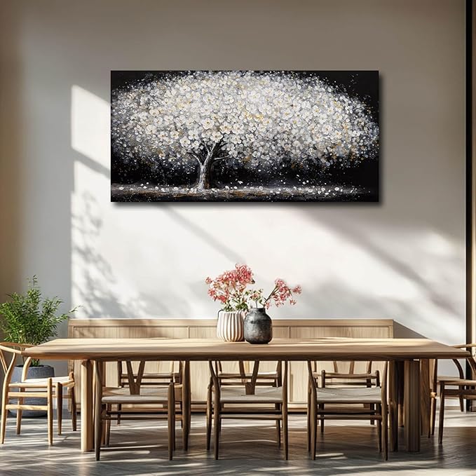 NBAODAN Canvas Wall Art Decor Black and White Wall Art Tree and Flowers Pictures for Living Room Landscape Artwork Nature Canvas Prints for Bedroom Office 24x48 Inch