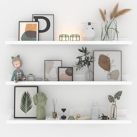 Giftgarden 36 Inch White Floating Shelves for Wall Mount, Modern Wood Wall Shelf Ledge for Bathroom Bedroom Living Room Kitchen Nursery Storage, Set of 3 Different Sizes