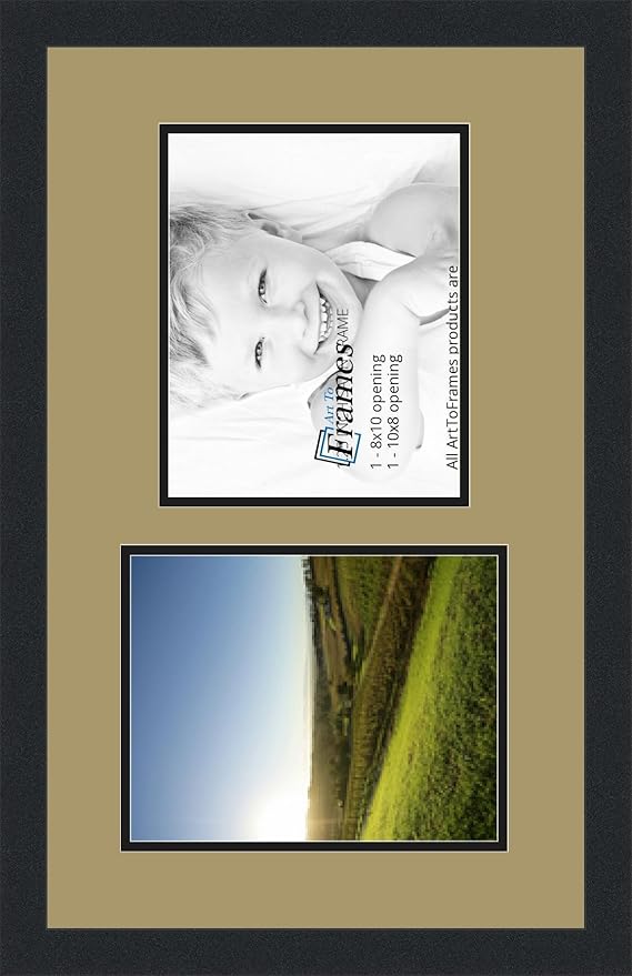 ArtToFrames Collage Photo Frame Double Mat with 2 - 8x10 Openings and Satin Black Frame
