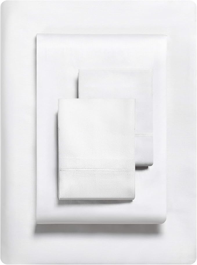 Vera Wang - King Sheet Set, Luxury Sateen Cotton Bedding, 800 Thread Count, Soft & Smooth Room Essentials (White, King)