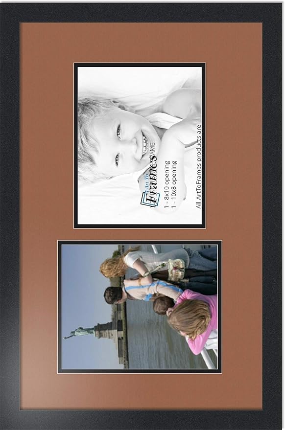 ArtToFrames Collage Photo Frame Double Mat with 2 - 8x10 Openings and Satin Black Frame
