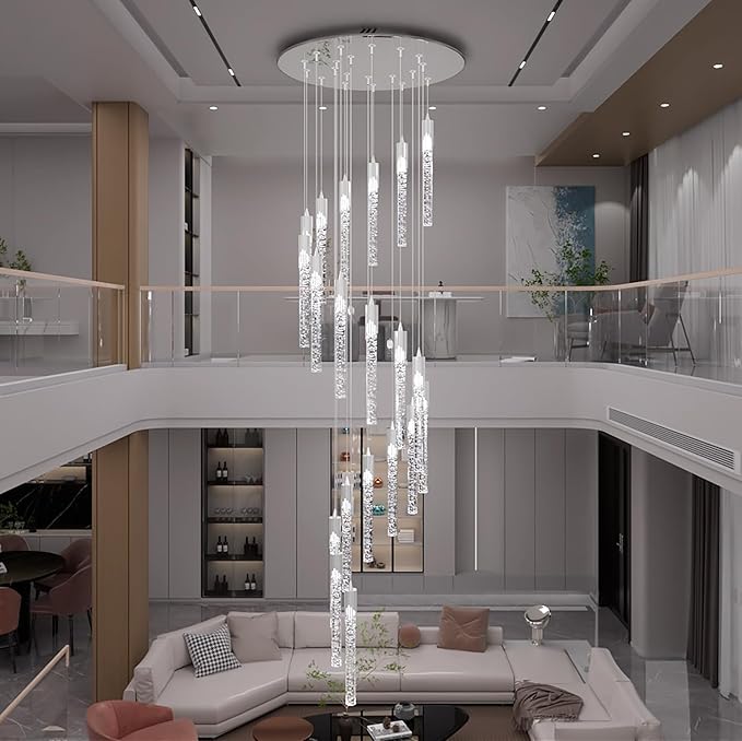 Flashing God High Ceiling Chandelier for Foyer Long Chandeliers for High Ceilings Hanging Light Fixtures for Staircase Entryway Living Room