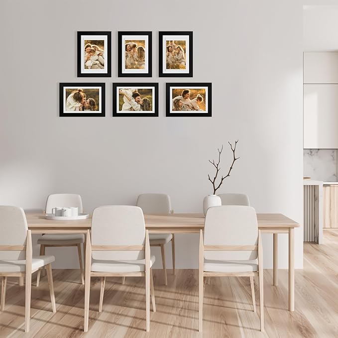 Egofine 5x7 Picture Frames 6 PCS - Made of Solid Wood Covered by Plexiglass Matted for 4x6 and 3.5x5 for Table Top Display and Wall Mounting photo frame Black