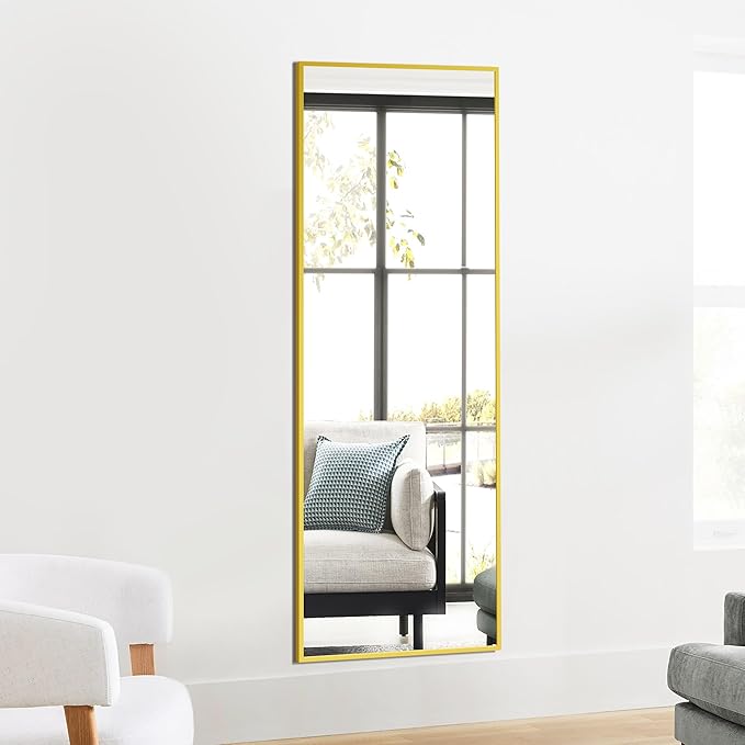 Standing Mirror Full Length Mirror,15" x 56" Large Floor Mirror with Aluminium Frame for Door Bedroom Bathroom Living Room(Gold)