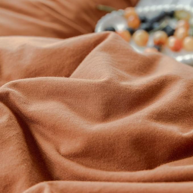 VM VOUGEMARKET Jersey Duvet Cover Queen,Pumpkin Duvet Cover with 2 Pillowcases,Super Soft Burnt Orange Bedding Set for Men Women Without Filling-Full/Queen,Pumpkin