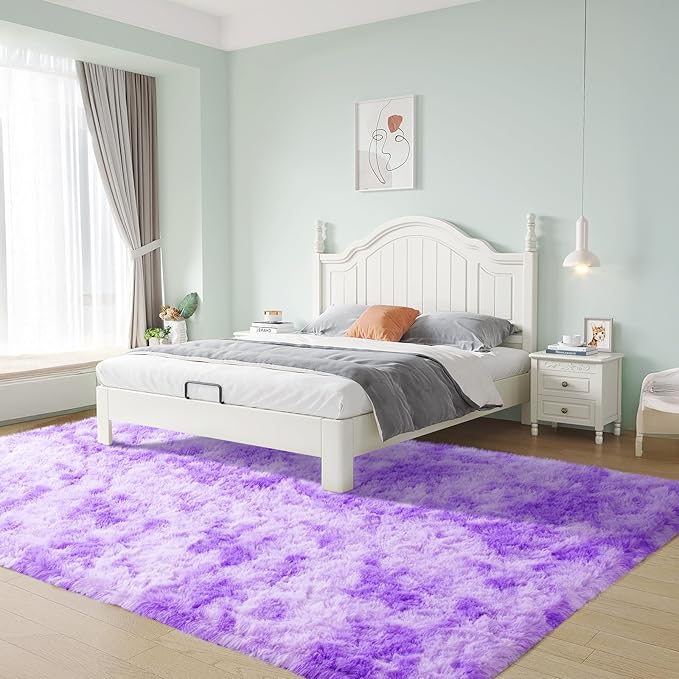 Purple 5x7 Fluffy Area Rug for Kids Playroom, Nursery Room Living Room
