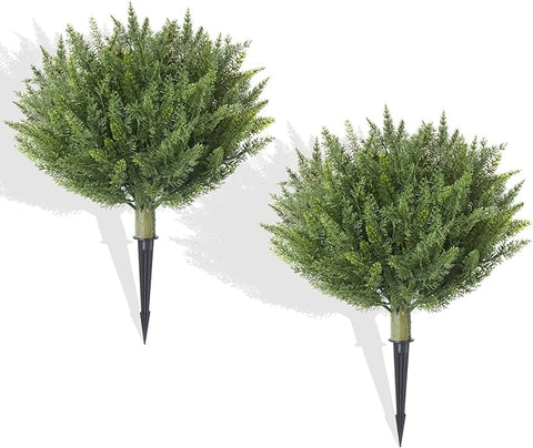 Set of 2 Artificial Cypress Topiary Outdoor Plants with Metal Spike 20", UV Resistant Faux Cedar Shrubs, Fake Shrubs Plants for Front Porch,Garden, Yard, Porch, Patio Decor
