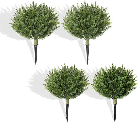 Set of 4 Artificial Cypress Topiary Outdoor Plants with Metal Spike 20", UV Resistant Faux Cedar Shrubs, Fake Shrubs Plants for Front Porch,Garden, Yard, Porch, Patio Decor
