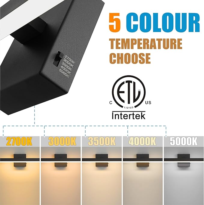 Black Bathroom Vanity Light 39.4 inch, 24W Dimmable 5CCT LED Modern Bathroom Light Fixture Over Mirror - ETL Certificated