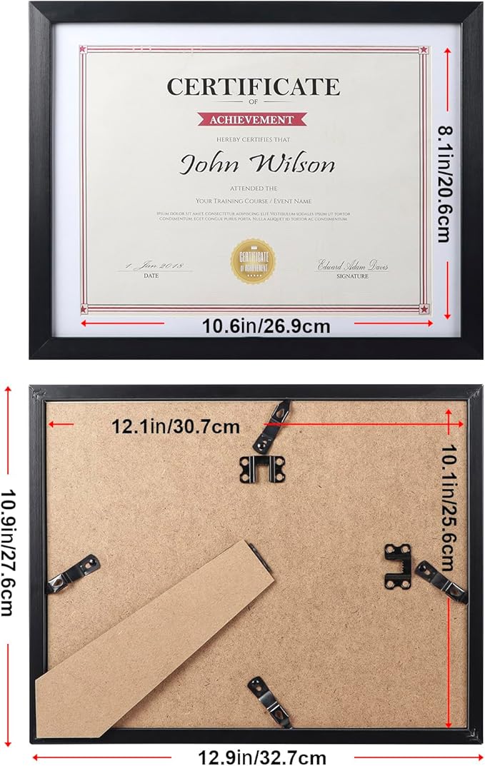 Giftgarden Black 8.5 x 11 Picture Frame with Mat, 10x12 Frame Matted to 8.5x11 Award Certificate Document Photo, Wall or Tabletop Display, Set of 4