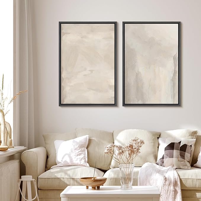 MUDECOR Framed Canvas Print Wall Art Abstract Neutral Tones Minimalist Earthy Color Palette Illustrations Modern Art Decorative Chic for Living Room, Bedroom, Office - 16"x24"x2 Black