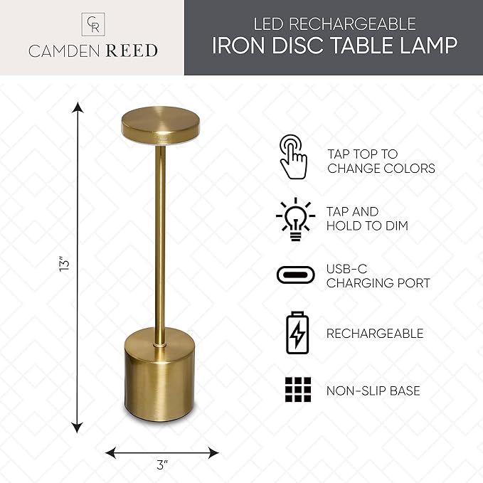 Camden Reed Table Lamp, Desk lamp, 3 Different Lighting Modes, Modern Minimal Design for Dinner/Coffee Table/Restaurant/Bedroom, Flat Gold