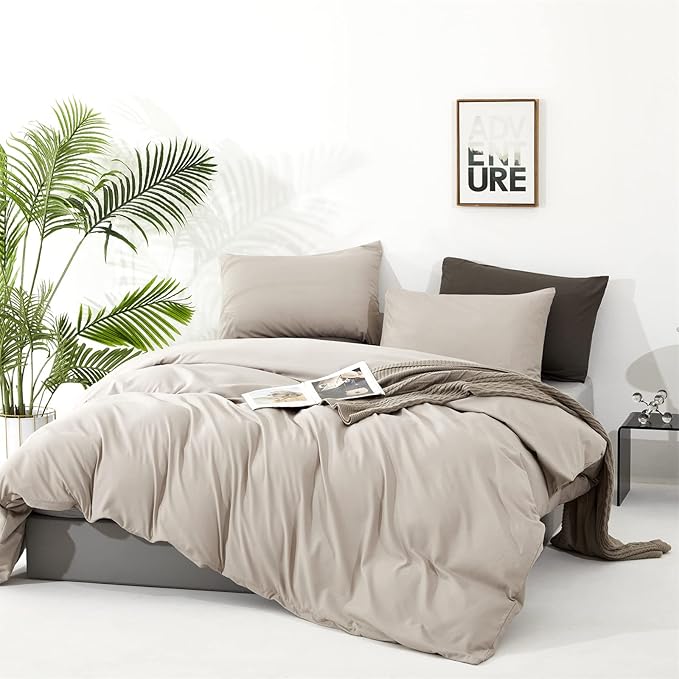 Luxlovery Beige Comforter Set King Light Khaki Bedding Set Oatmeal Light Taupe Blanket Quilts 3 PCS Comforter Cream Beige King Size Comforter Set Women Men