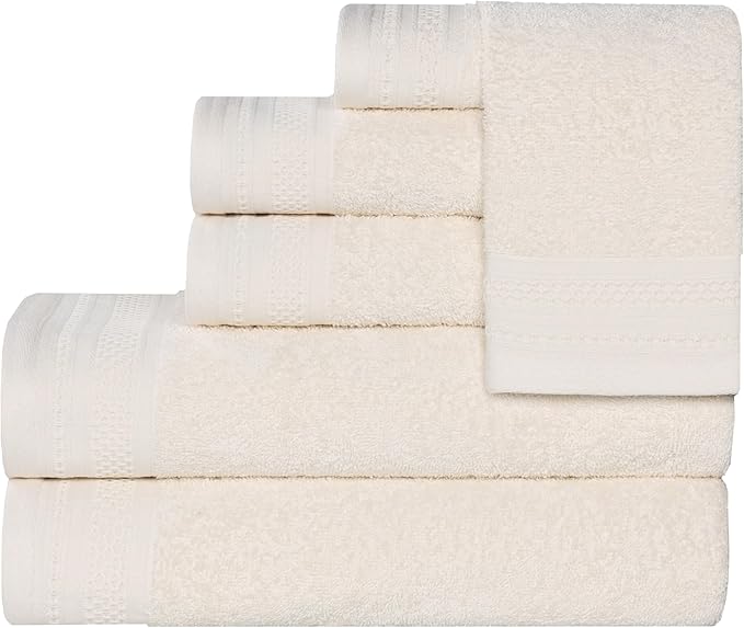 Superior Honeycomb Cotton Medium Weight Towels, for Guest Bath, Master Bathroom, Shower, Quick Dry, Adults, Home Essentials, Textured Waffle Border, Assorted Towel Set, 6 Piece Towel Set, Ivory