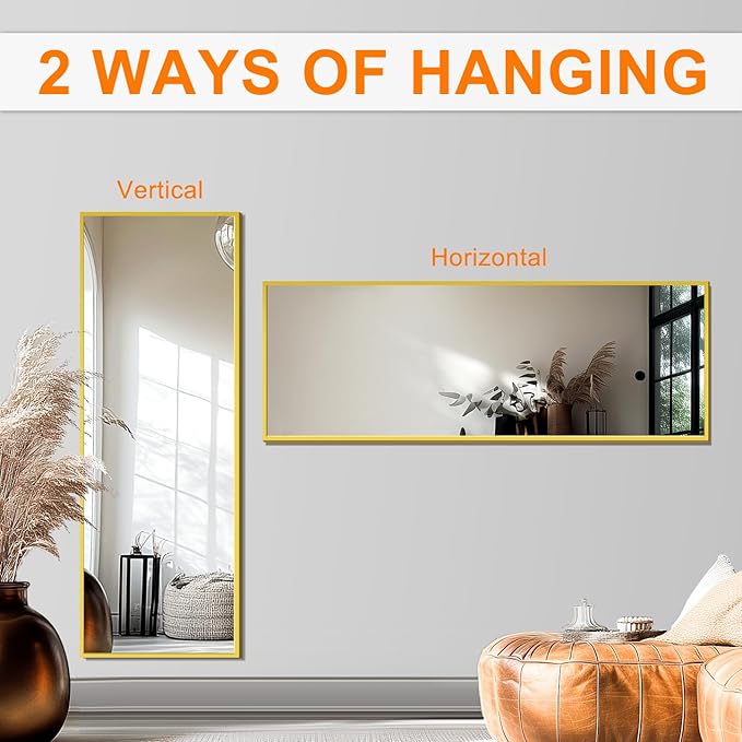 Standing Mirror Full Length Mirror,15" x 56" Large Floor Mirror with Aluminium Frame for Door Bedroom Bathroom Living Room(Gold)