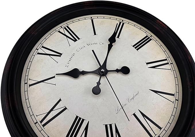 Round Classic Wall Clock Silent Non Ticking 16 Inch Extra Large Quality Quartz Vintage Clock, Rome Retro Decorate Clock Battery Operated, Easy to Read for Home Kitchen Living/Restaurant