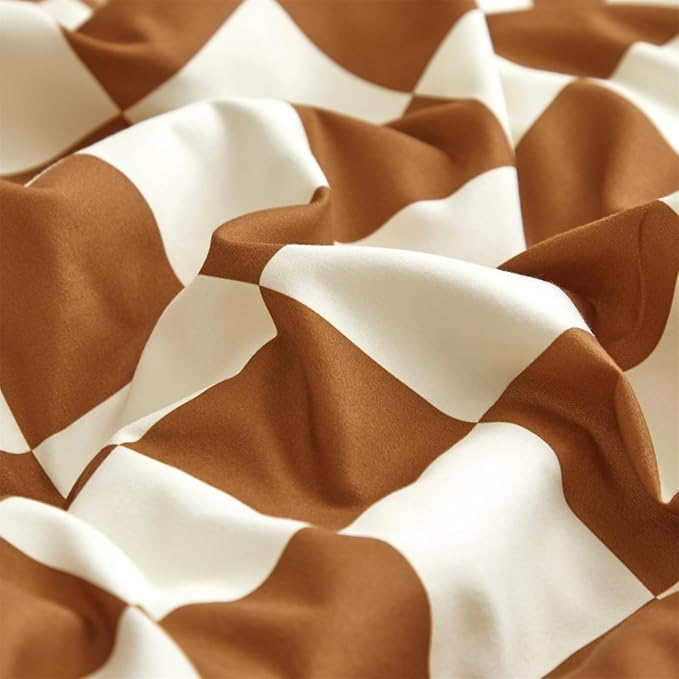 CLOTHKNOW Plaid Comforter Sets Full Pumpkin Beige Grid Bedding Comforter Sets All Season Checker Comforter Soft Brown Beige Comforter with 2 x Pillow Cases