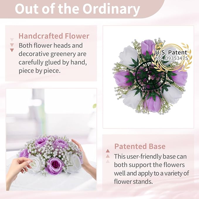 NUPTIO Babys Breath Artificial Flowers: 2 Pcs 8.6 inch Diameter Lilac Fake Rose Ball Arrangement Bouquet Centerpiece for Wedding Tables Event Party Decor