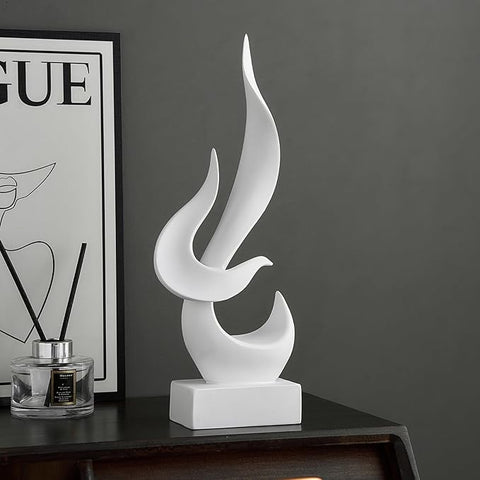 FJS White Decor Modern Flame Statue Decorations for Living Room, Resin Sculptures Home Décor Accents, Abstract Art Sculpture for Shelf Dining Room Office Coffee Table Centerpiece
