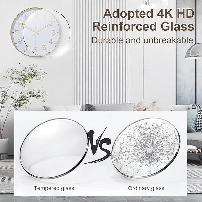 Gold Wall Clocks Battery Operated, 12 Inch Non Ticking Digital Wall Clock, Silent Analog Clock for Bedroom Living Room Kitchen Office Gym Classroom, Large Number Clocks for Seniors Elderly