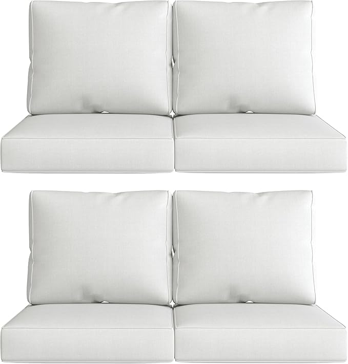 UIXE 24.5" Deep Seat Outdoor Cushion Set with Back Pads, Patio Furniture Cushions, Sectional Sofa Bistro Chair Cushion - White, Set of 4